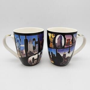 Vtg New York City Coffee Mug Cup 2 Pair Souvenir All For You Retro City Graphics